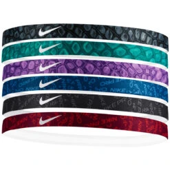 Nike Printed Headbands 6 Pack (Black/Teal/White)