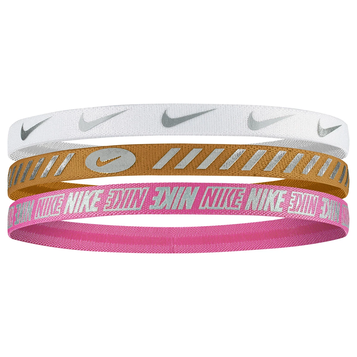 Nike Metallic Hairbands 3 Pack 3.0 (White/Desert Ochre/Cosmic Fuchsia)