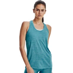 Under Armour Womens Tech Twist Tank (Glacier Blue-White-Metallic Silver)