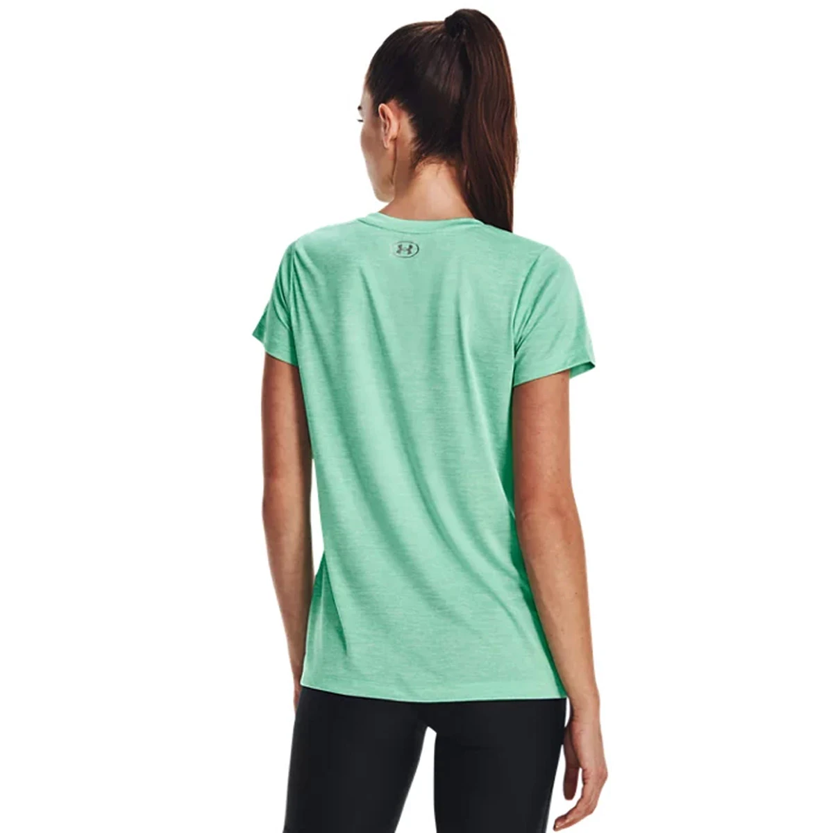 Under Armour Womens Tech Twist T-Shirt (Green Breeze-White-Metallic Silver) - Image 2