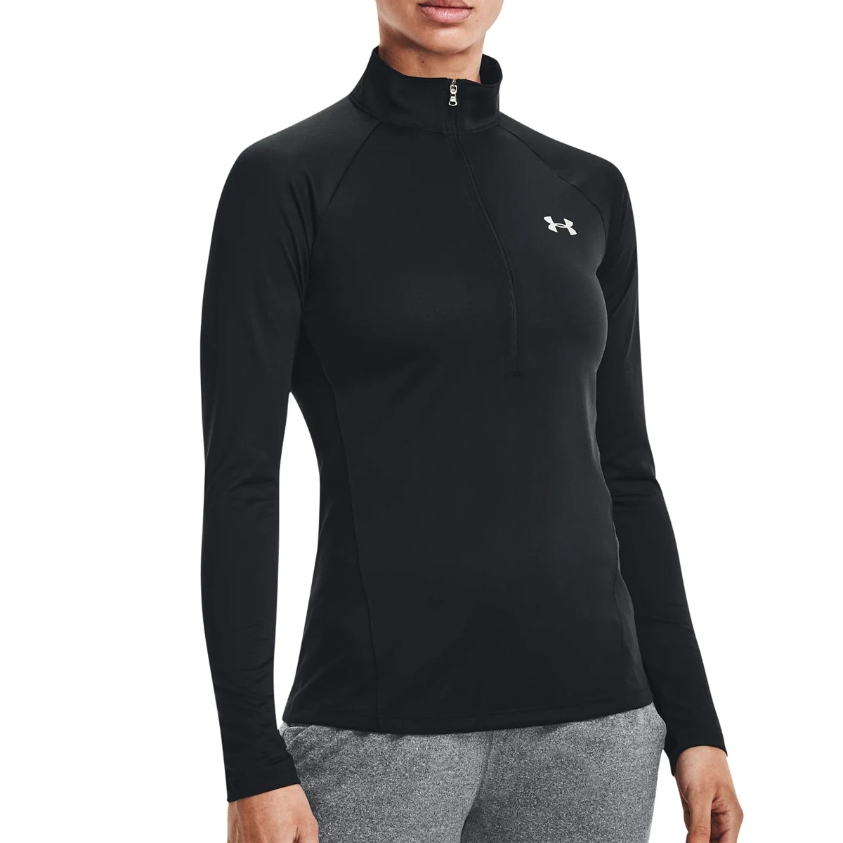 Under Armour Womens Tech 1/2 Zip (Black-Black-Metallic Silver)