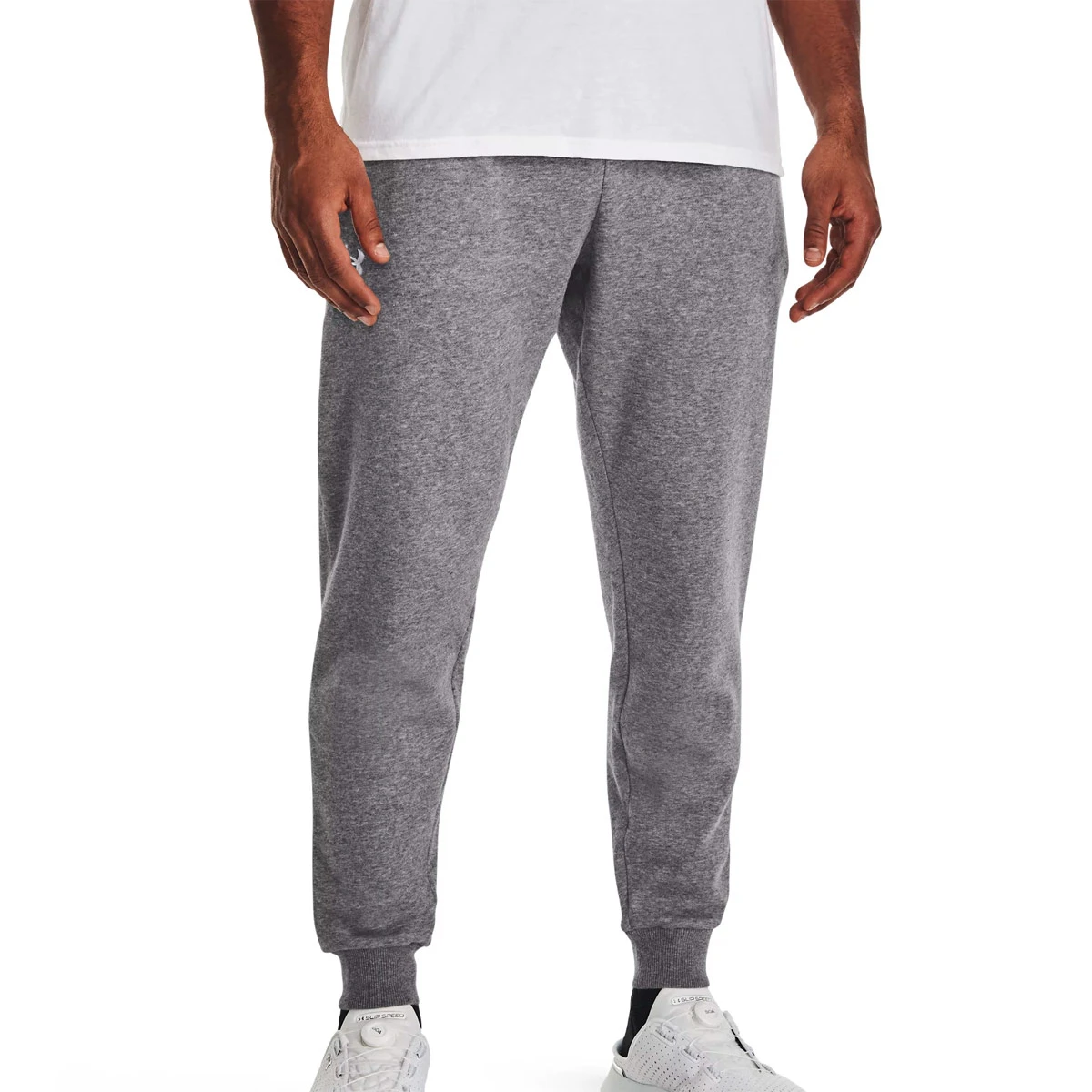 Under Armour Mens Rival Fleece Joggers (Castlerock Light Heather-White) - Image 2